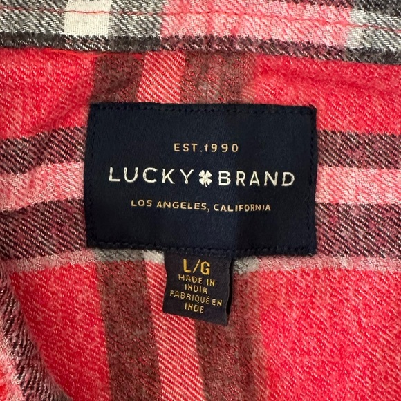 Lucky Brand Shirt Mens Large L Red Flannel Plaid Long Sleeve Button Up Cotton - Picture 8 of 8